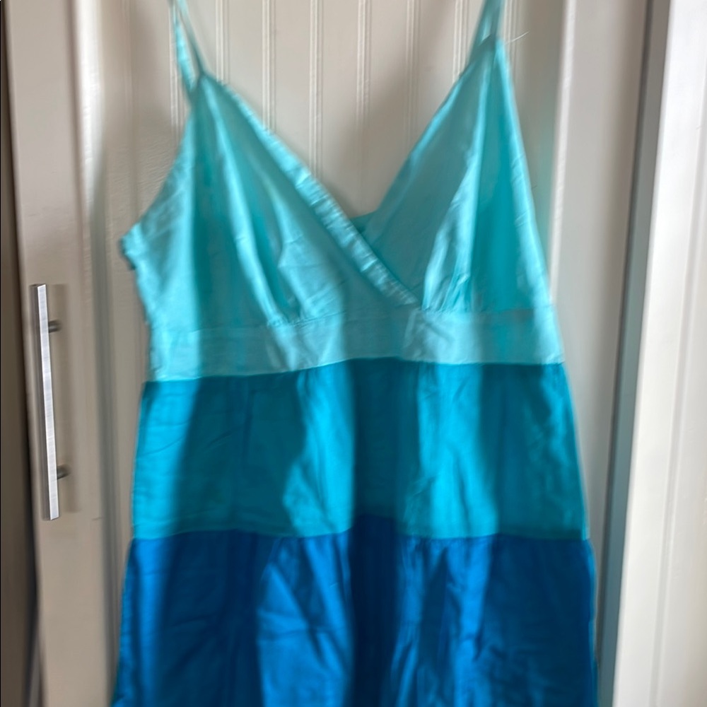 Blue v neck spaghetti strap summer dress